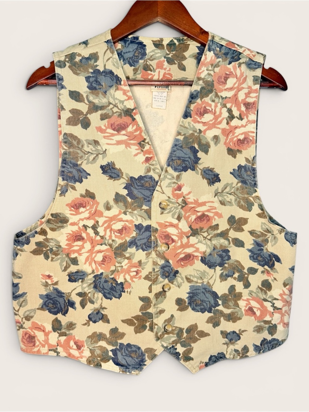 Vintage Vivaldi Jeanswear Floral Denim Vest Womens Large Made in USA Cottagecore